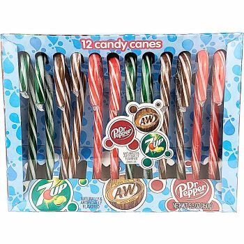 Soda Pop Candy Canes -- including A&W, 7 Up and Dr. Pepper flavored candy canes