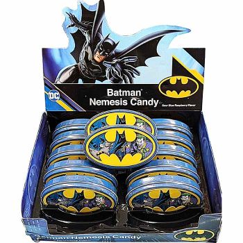 Batman Nemesis Tins with Sour Blue Raspberry Candy