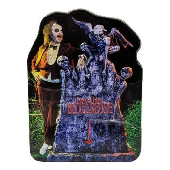 Beetlejuice Afterlife Sours: Blue Raspberry candy tin container.