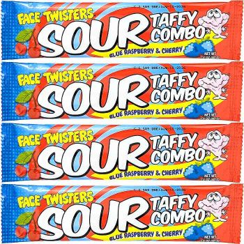 Face Twisters Sour Taffy: Blue Raspberry & Cherry