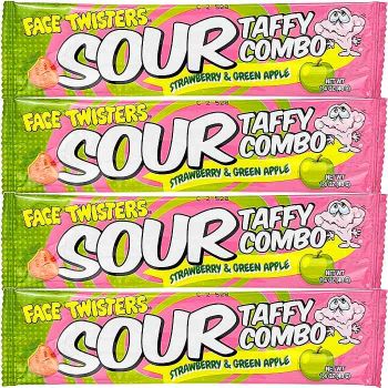 Face Twisters Sour Taffy: Strawberry & Green Apple