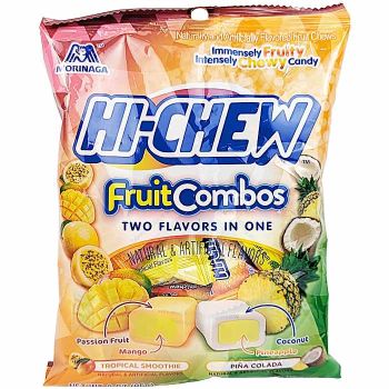 Hi-Chew Fruit Combos features two tropical flavor mixes -- Tropical Smoothie combines passion fruit and mango, and Pina Colada blends coconut and pineapple into intensely fruity candy chews.