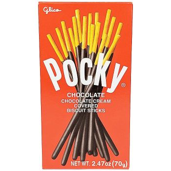 Pocky Chocolate cream covered biscuit sticks.
