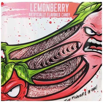 Close up of Lemonberry Sour Strips Duos in the package.