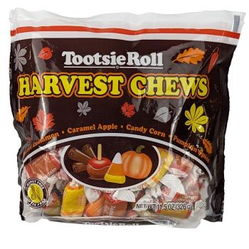 A package of Tootsie Roll Harvest Chews for Halloween.