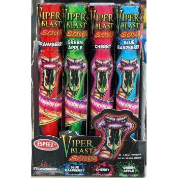 Viper Blast Sour Candy Spray in Strawberry, Green Apple, Cherry and Blue Raspberry flavors.